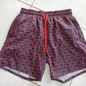 Red and Blue Patterned Swim Shorts